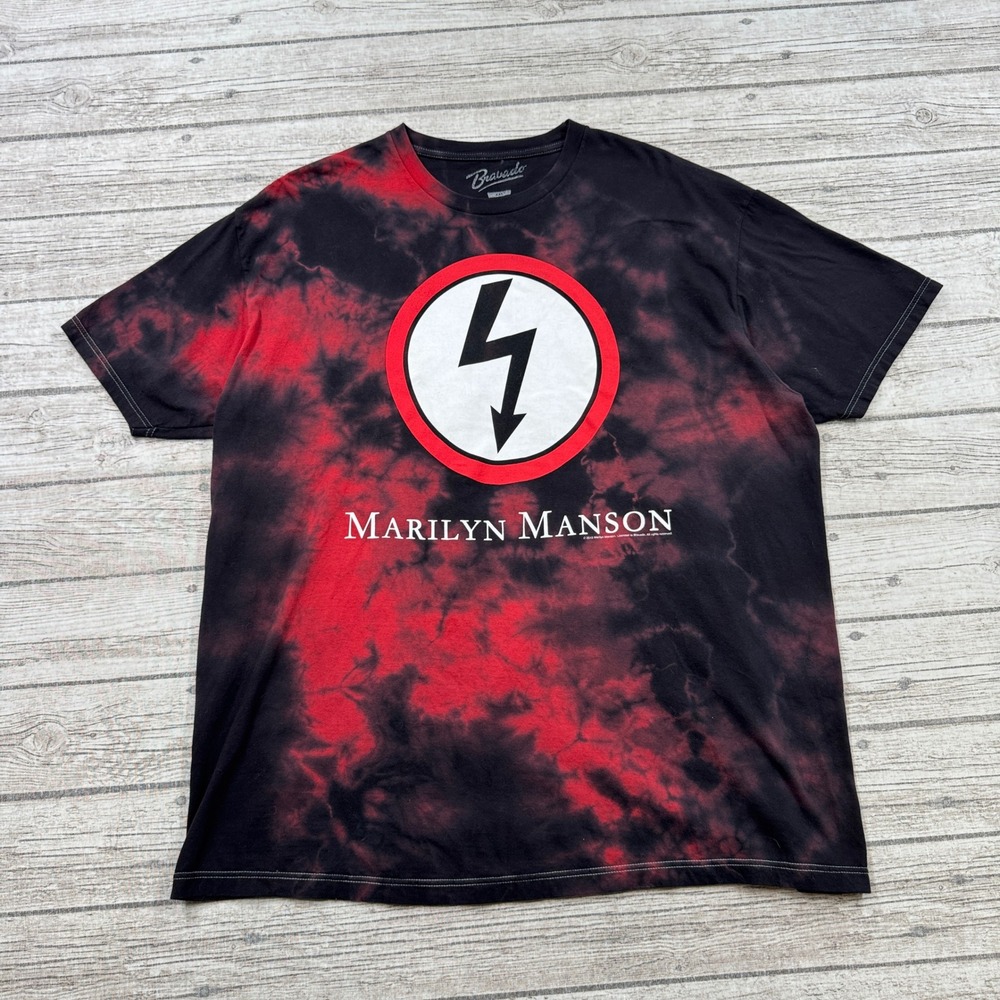 Marilyn Manson T-Shirt Men's 2XL Black Red Tie Dye Lightning Bolt Heavy Metal